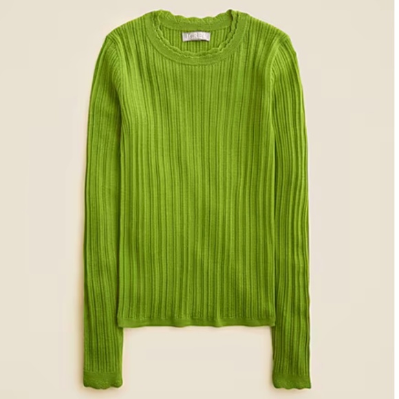 J Crew Layered Pointelle Sweater-tee in Merino Wool size XS in Peridot Green NWT - Picture 1 of 5